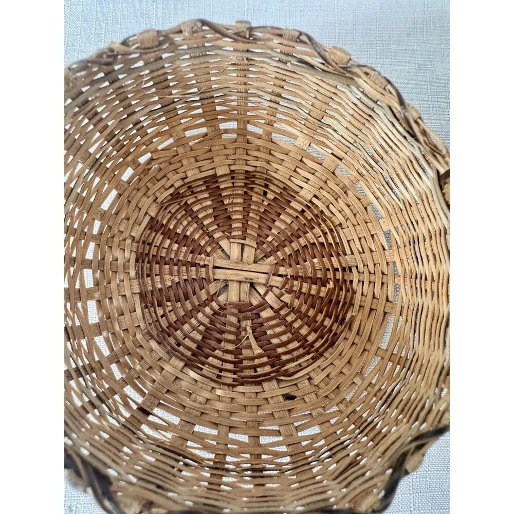 Vintage Trinket Basket Native American Style Lid Ash Splint Wood Woven Folk Art